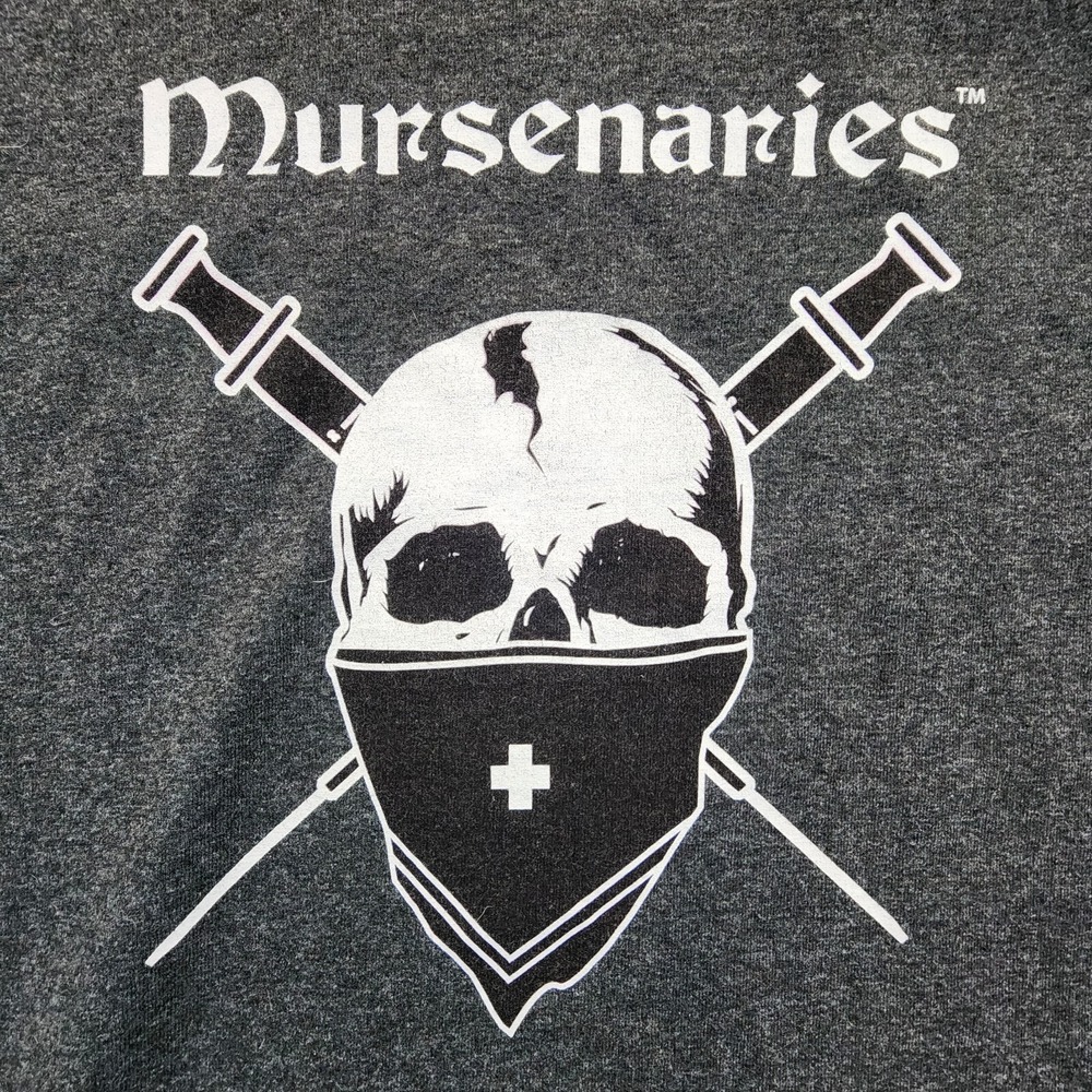 Mursenaries‎ Skull Needles Red Cross Gray Short Sleeve T-Shirt Men's L